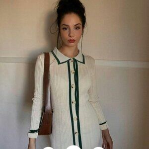 MICAS Cream Long Sleeve Contrast Trim Button Down Knitted Dress Size Large